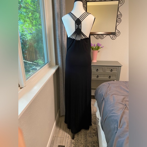 NICOLE MILLER Perfect Summer Sleek, Strappy Scoop Neck, Black Maxi Dress Size L - Picture 2 of 9